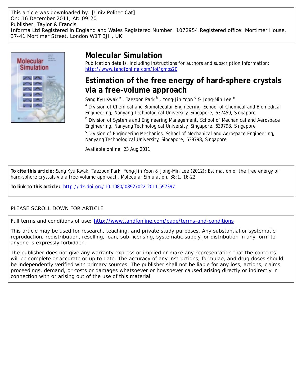 Estimation of the free energy of hard-sphere crystals via a free-volume approach by unknow