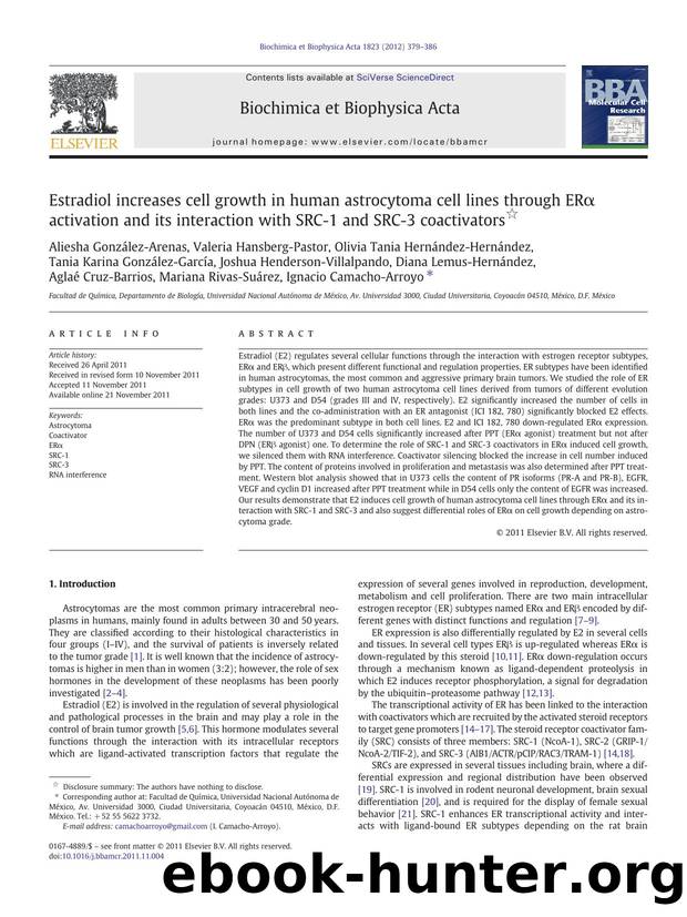 Estradiol increases cell growth in human astrocytoma cell lines through ERÎ± activation and its interaction with SRC-1 and SRC-3 coactivators by unknow