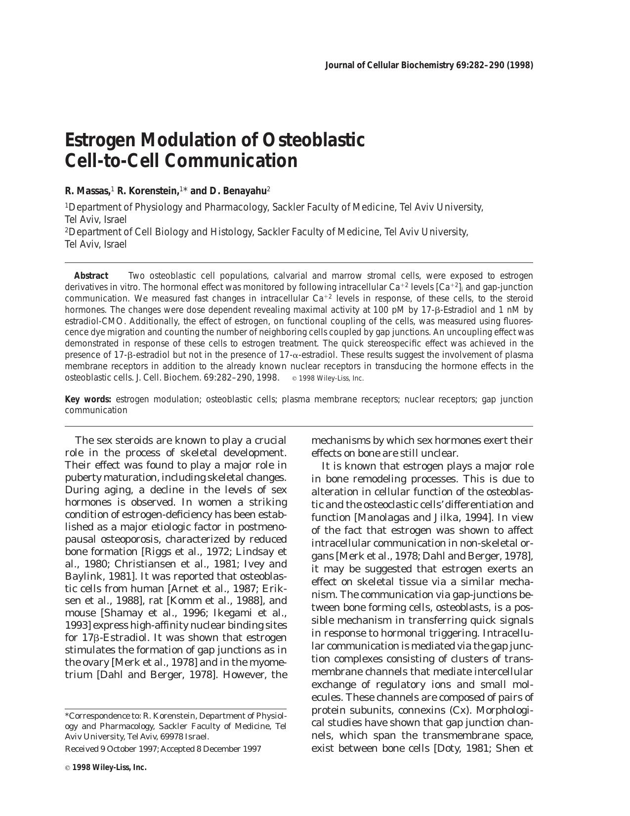Estrogen modulation of osteoblastic cell-to-cell communication by Unknown