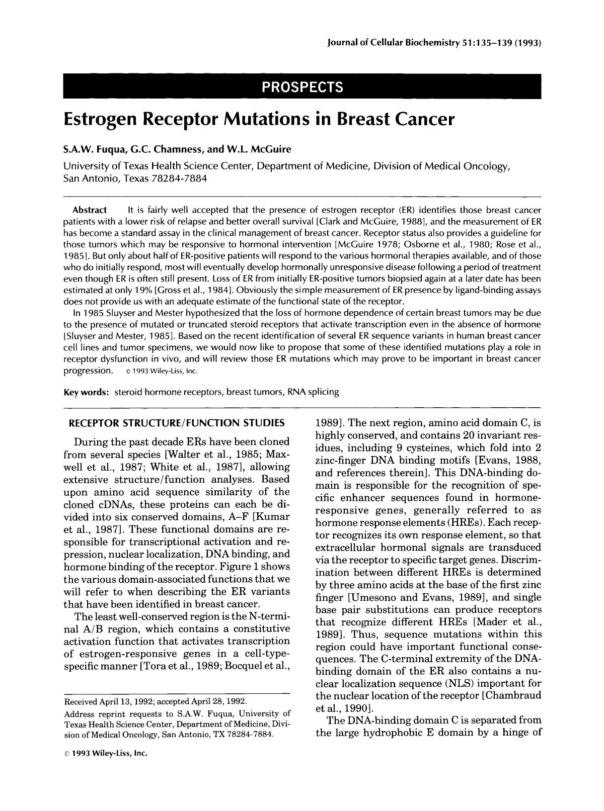 Estrogen receptor mutations in breast cancer by Unknown
