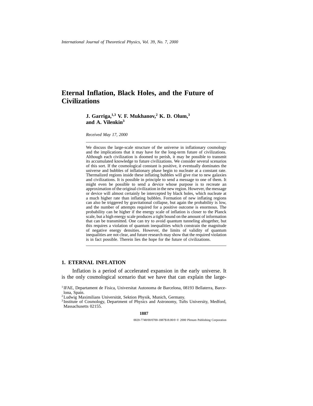 Eternal Inflation, Black Holes, and the Future of Civilizations by Unknown