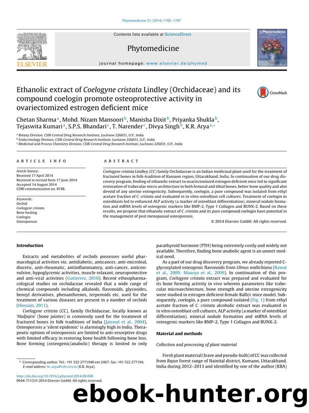 Ethanolic extract of Coelogyne cristata Lindley (Orchidaceae) and its compound coelogin promote osteoprotective activity in ovariectomized estrogen deficient mice by unknow