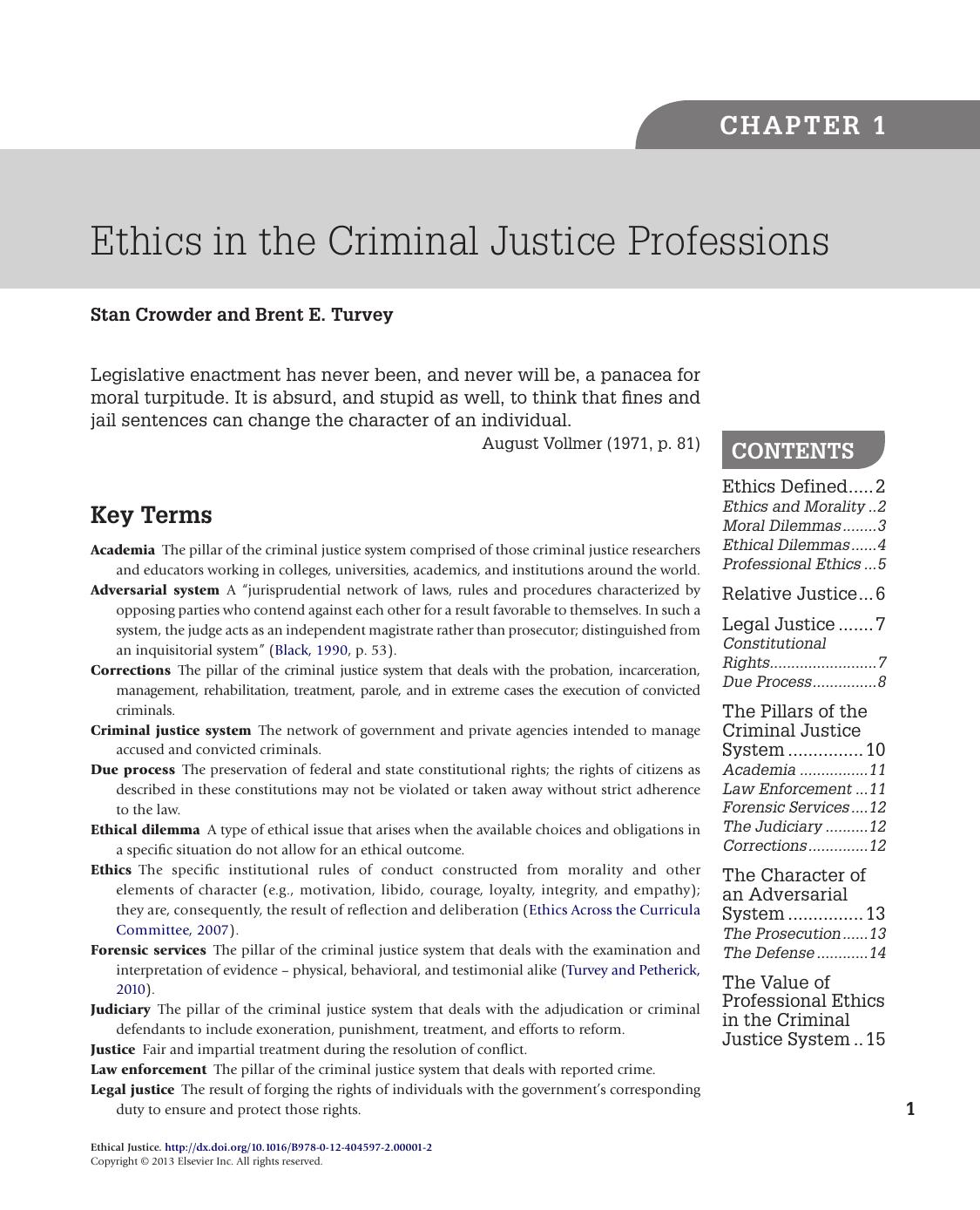Ethical Justice. Applied Issues for Criminal Justice Students and Professionals by Brent E. Turvey and Stan Crowder (Auth.)
