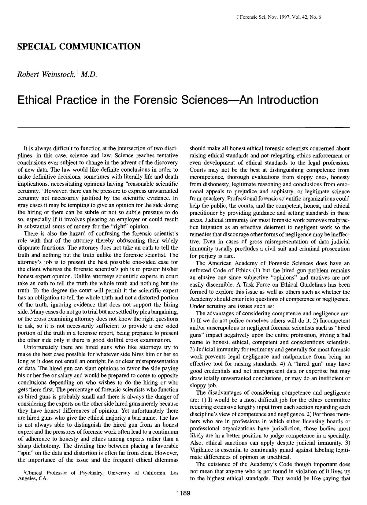 Ethical Practice in the Forensic SciencesAn Introduction by Weinstock R
