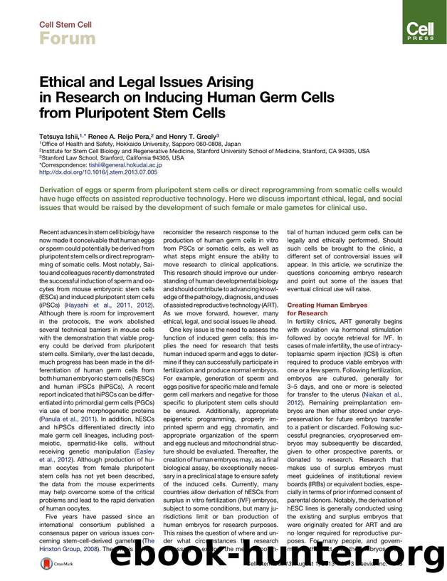 Ethical and Legal Issues Arising in Research on Inducing Human Germ Cells from Pluripotent Stem Cells by Tetsuya Ishii & Renee A. Reijo Pera & Henry T. Greely