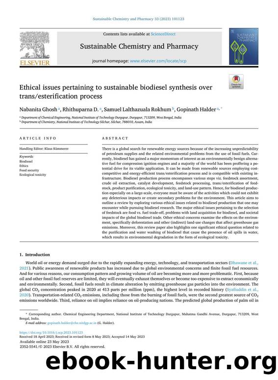 Ethical issues pertaining to sustainable biodiesel synthesis over transesterification process by Nabanita Ghosh & D. Rhithuparna & Samuel Lalthazuala Rokhum & Gopinath Halder