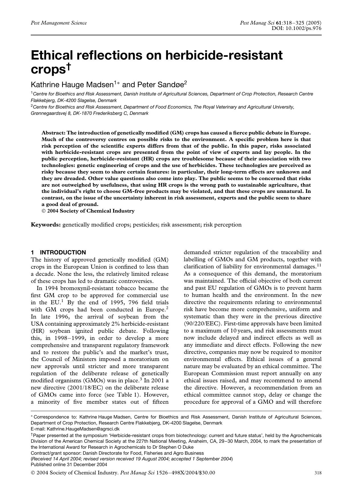 Ethical reflections on herbicide-resistant crops by Unknown