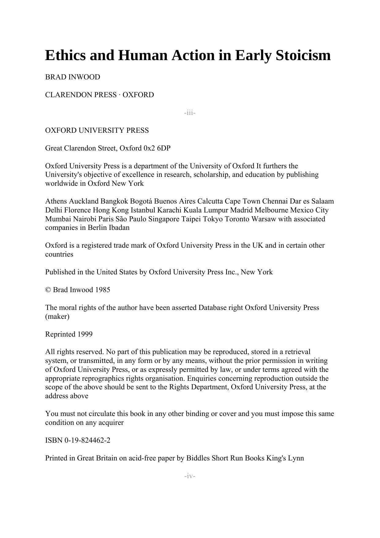 Ethics and Human Action in Early Stoicism by MK racunari