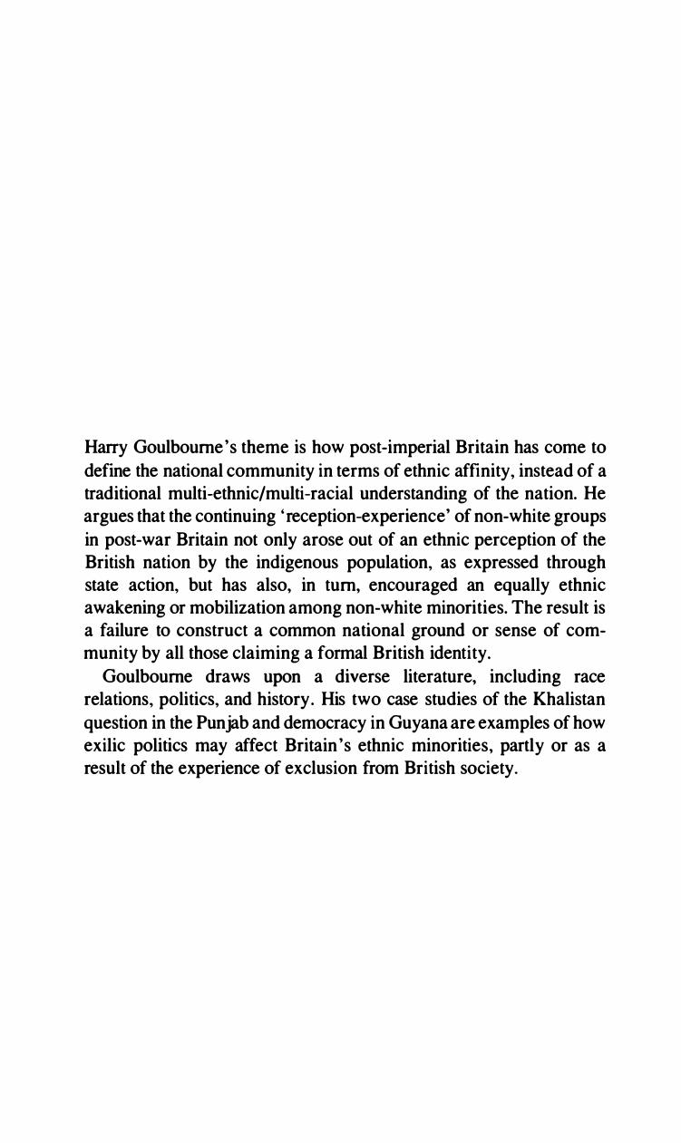 Ethnicity and Nationalism in Post-Imperial Britain by Harry Goulbourne