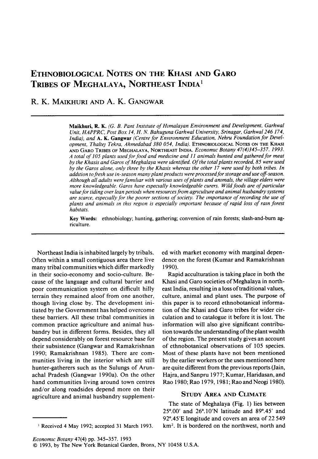 Ethnobiological notes on the Khasi and Garo tribes of Meghalaya, Northeast India by Unknown
