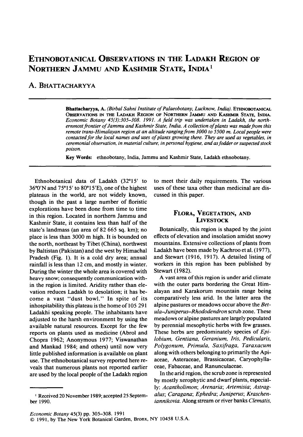 Ethnobotanical observations in the Ladakh Region of Northern Jammu and Kashmir state, India by Unknown