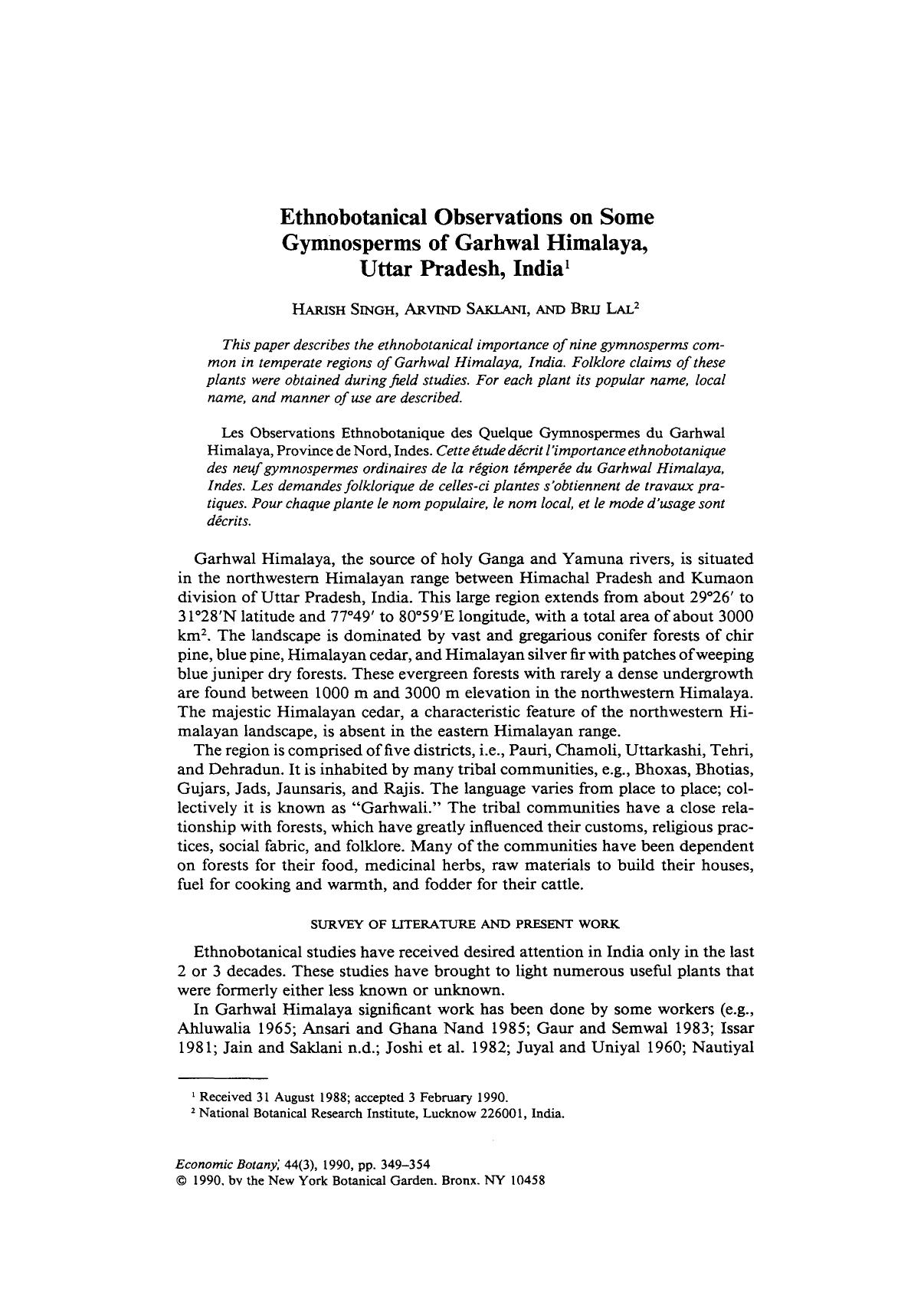 Ethnobotanical observations on some gymnosperms of Garhwal Himalaya, Uttar Pradesh, India by Unknown