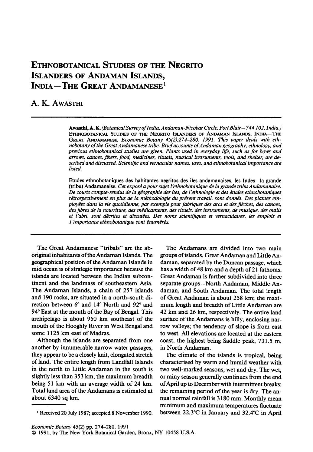 Ethnobotanical studies of the negrito islanders of Andaman Islands, India—the Great Andamanese by Unknown