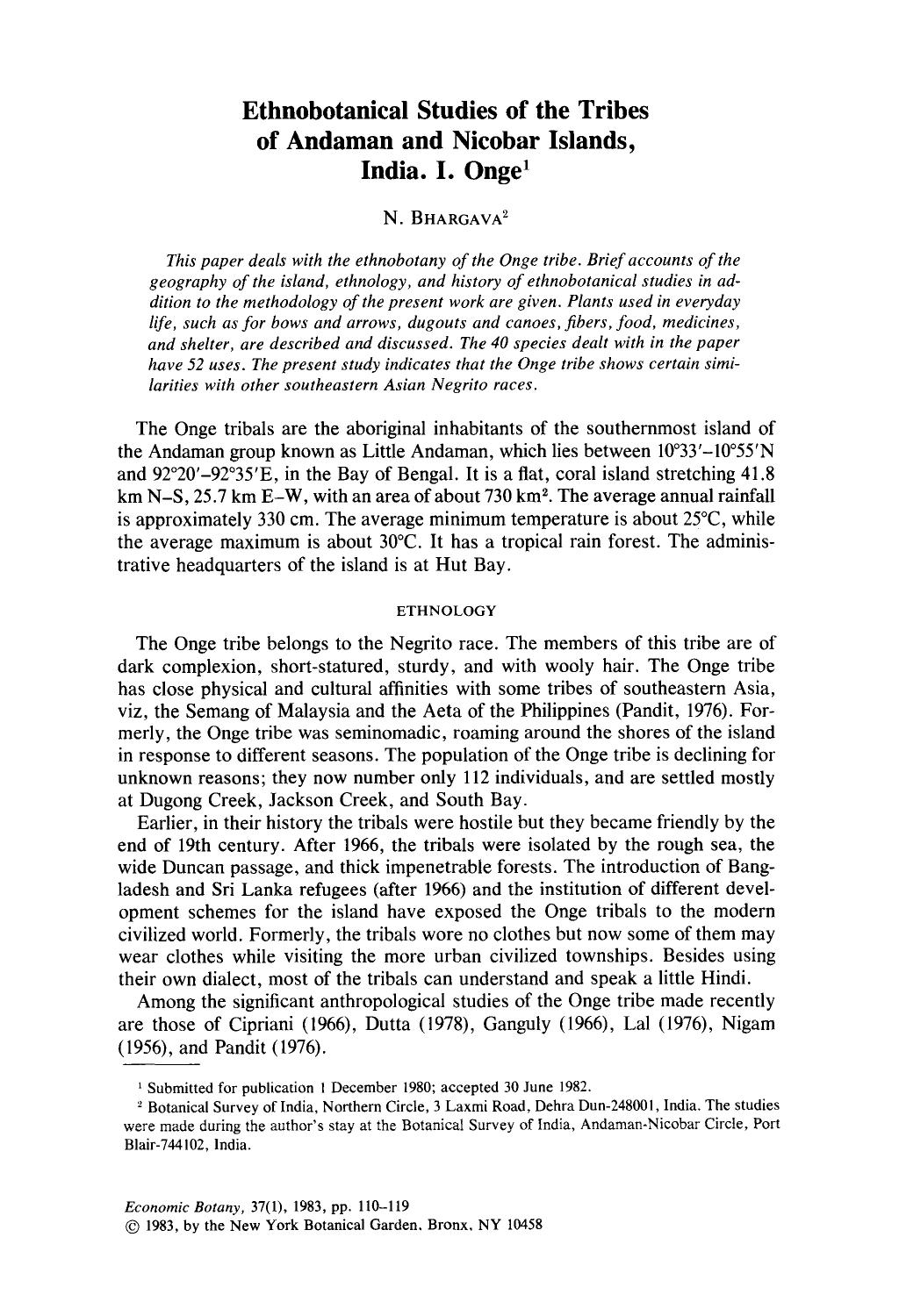 Ethnobotanical studies of the tribes of Andaman and Nicobar Islands, India. I. Onge by Unknown