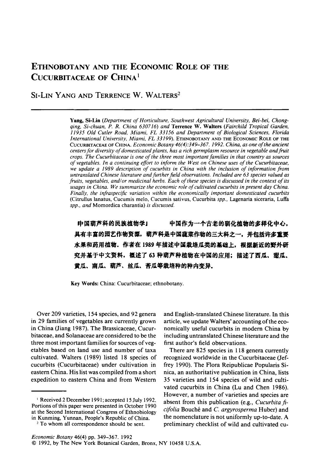 Ethnobotany and the economic role of the cucurbitaceae of china by Unknown