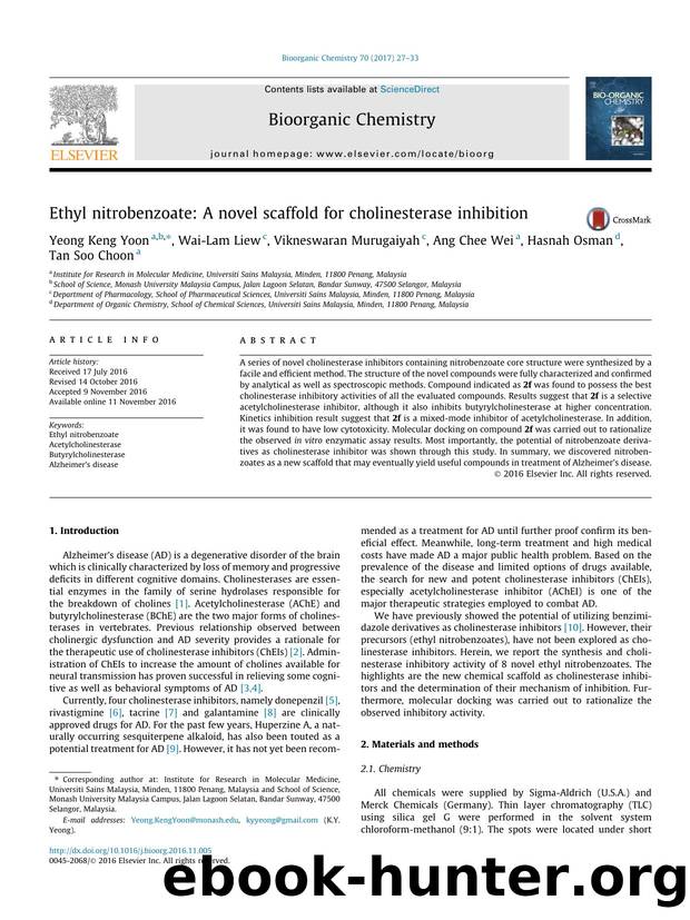 Ethyl nitrobenzoate: A novel scaffold for cholinesterase inhibition by unknow