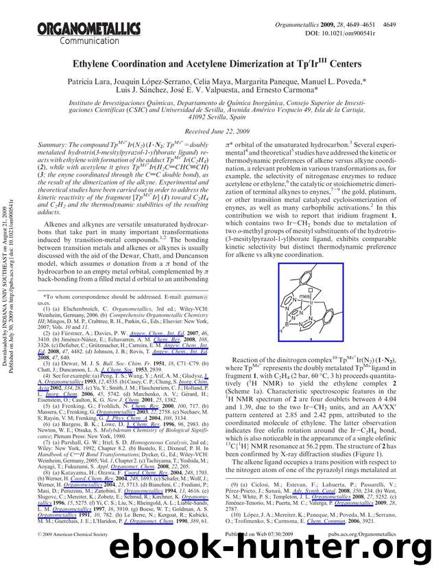 Ethylene Coordination and Acetylene Dimerization at Tpâ²IrIII Centers by unknow