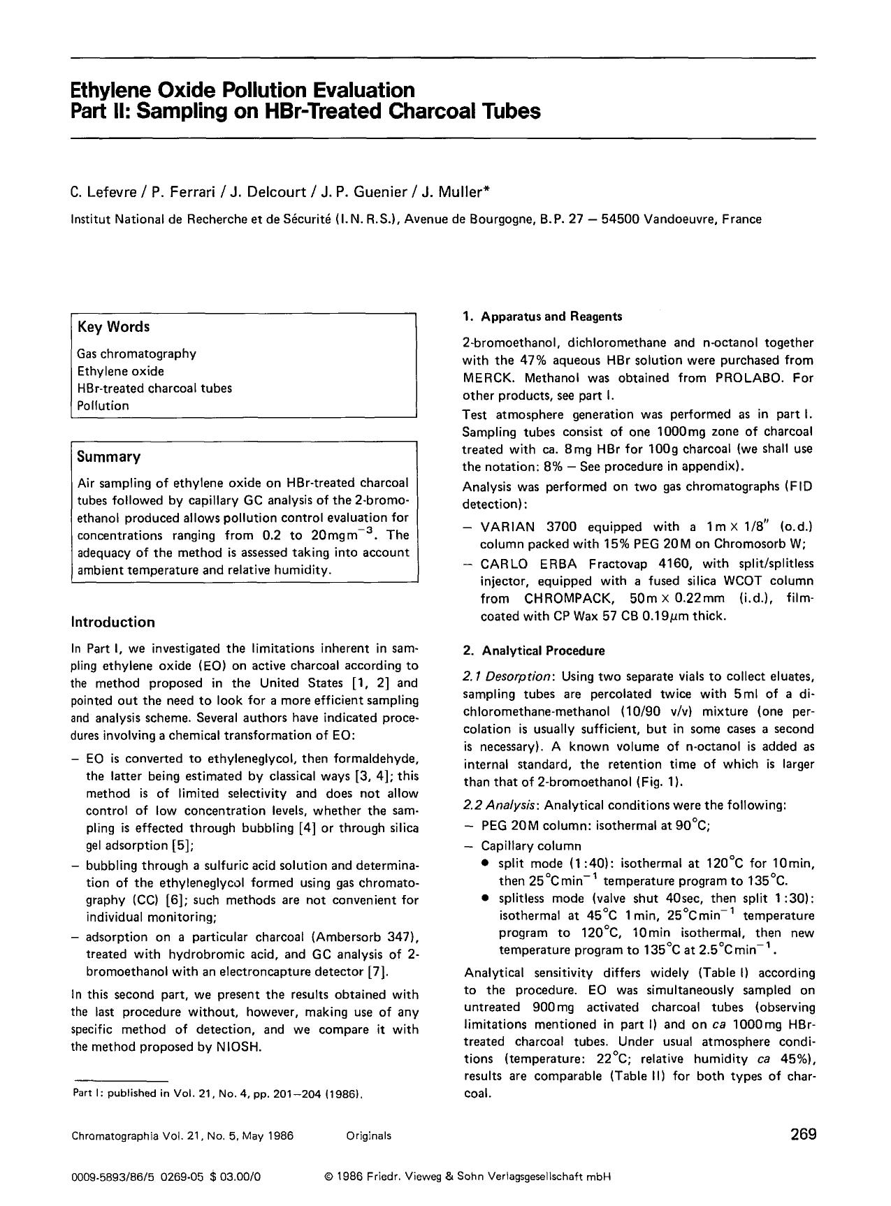 Ethylene oxide pollution evaluation Part II: Sampling on HBr-treated charcoal tubes by Unknown