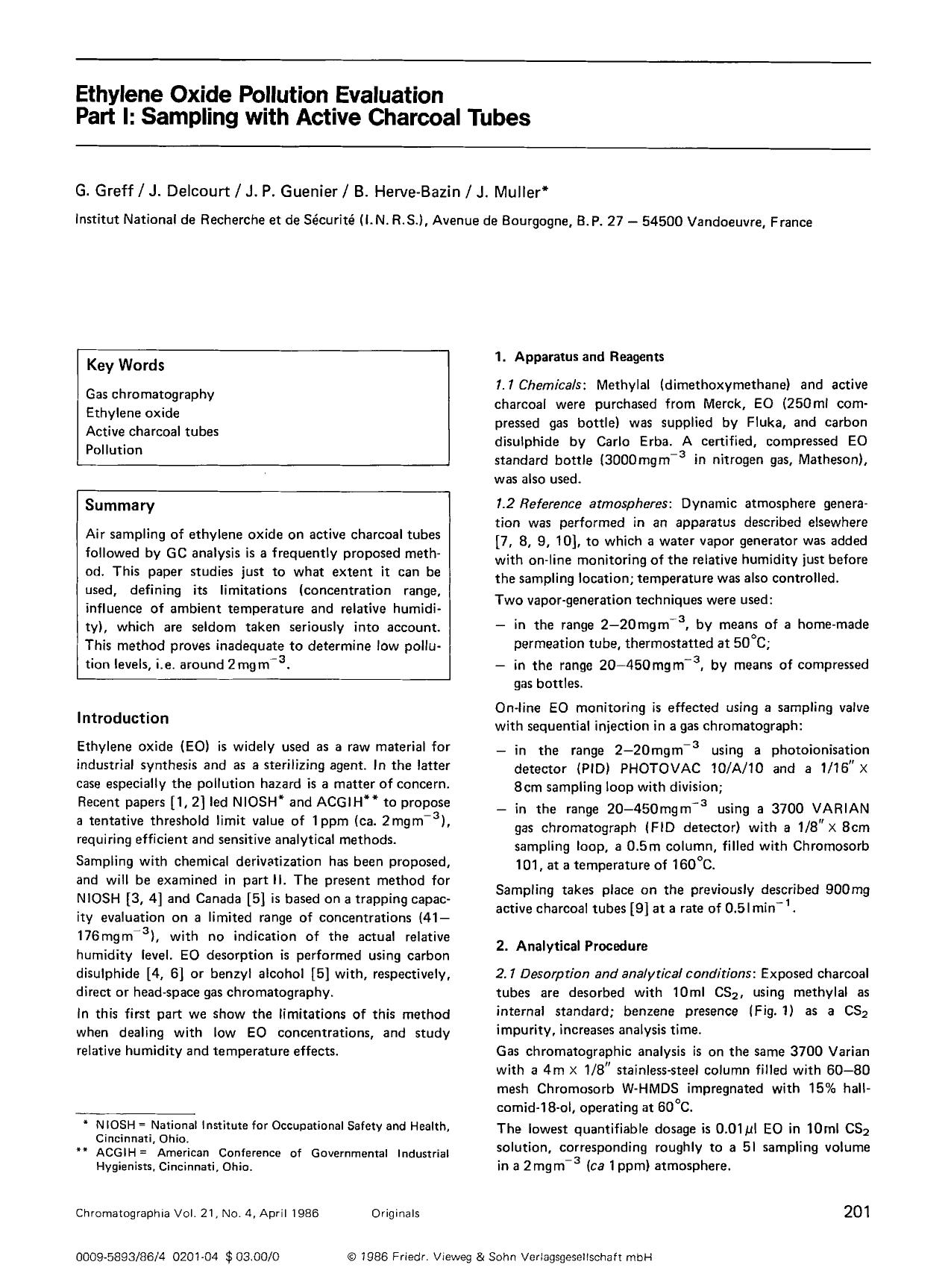 Ethylene oxide pollution evaluation part I: Sampling with active charcoal tubes by Unknown