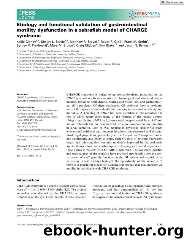 Etiology and functional validation of gastrointestinal motility dysfunction in a zebrafish model of CHARGE syndrome by Unknown