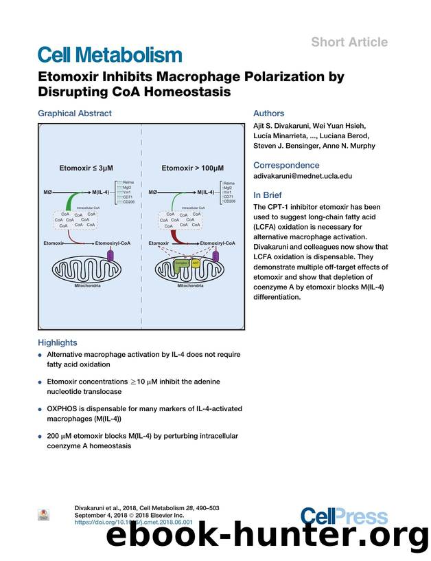 Etomoxir Inhibits Macrophage Polarization by Disrupting CoA Homeostasis by unknow