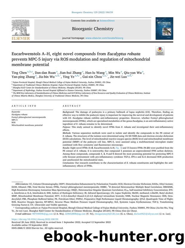 Eucarbwenstols AâH, eight novel compounds from Eucalyptus robusta prevents MPC-5 injury via ROS modulation and regulation of mitochondrial membrane potential by unknow