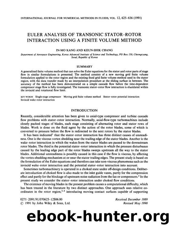 Euler analysis of transonic stator-rotor interaction using a finite volume method by Unknown