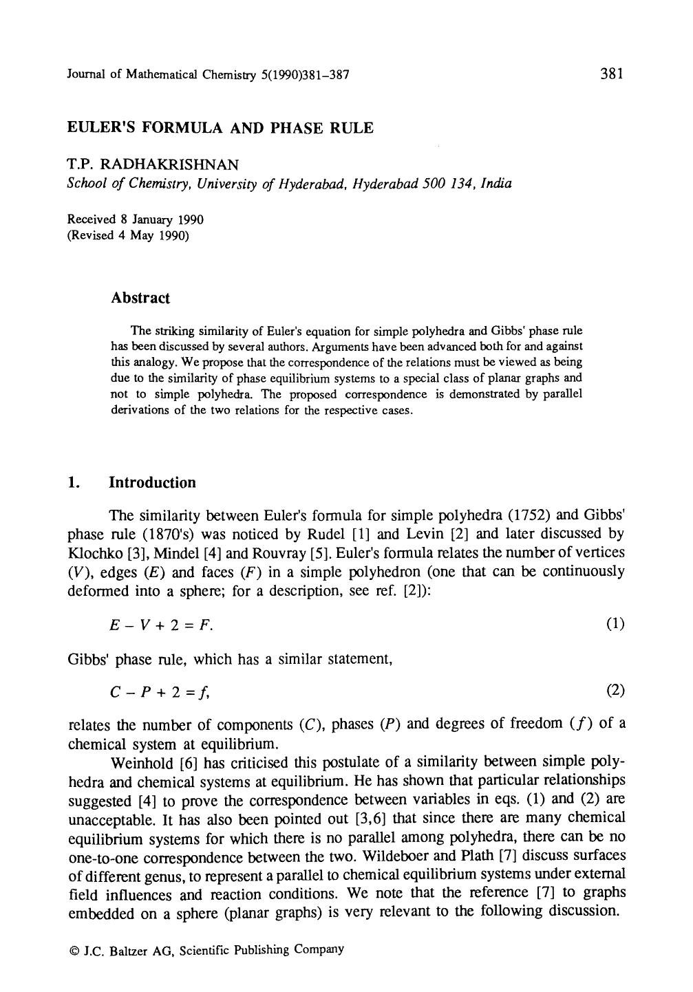 Euler's formula and phase rule by Unknown