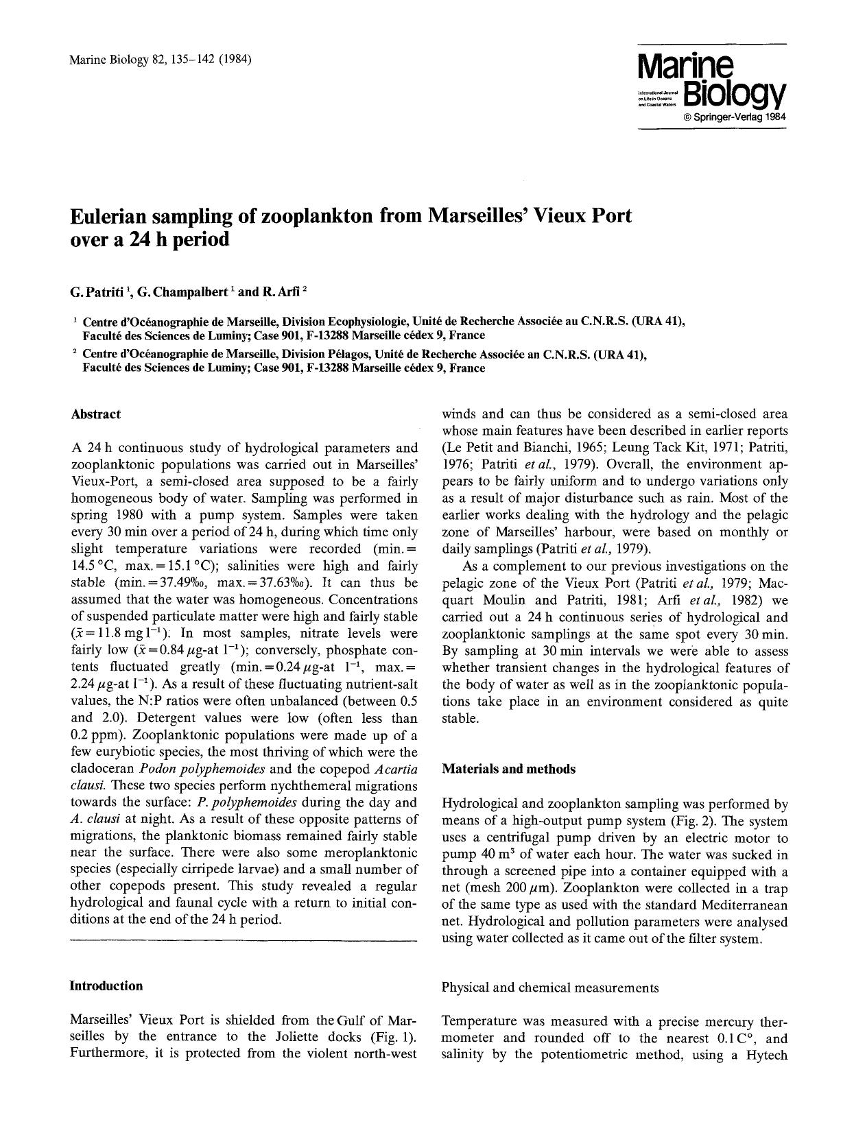 Eulerian sampling of zooplankton from Marseilles' Vieux Port over a 24 h period by Unknown