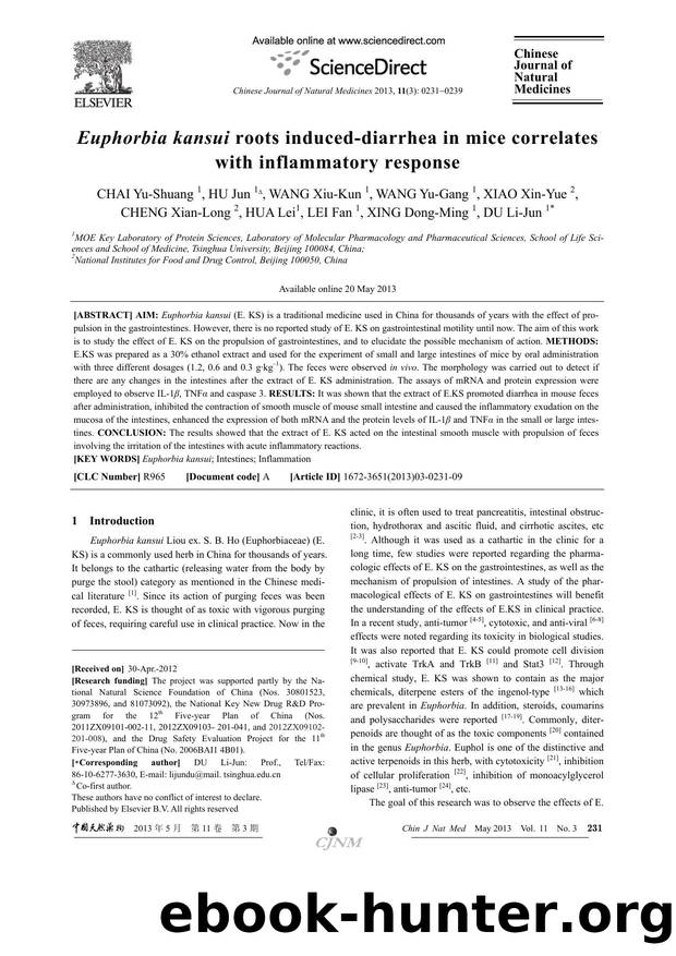 Euphorbia kansui roots induced-diarrhea in mice correlates with inflammatory response by unknow