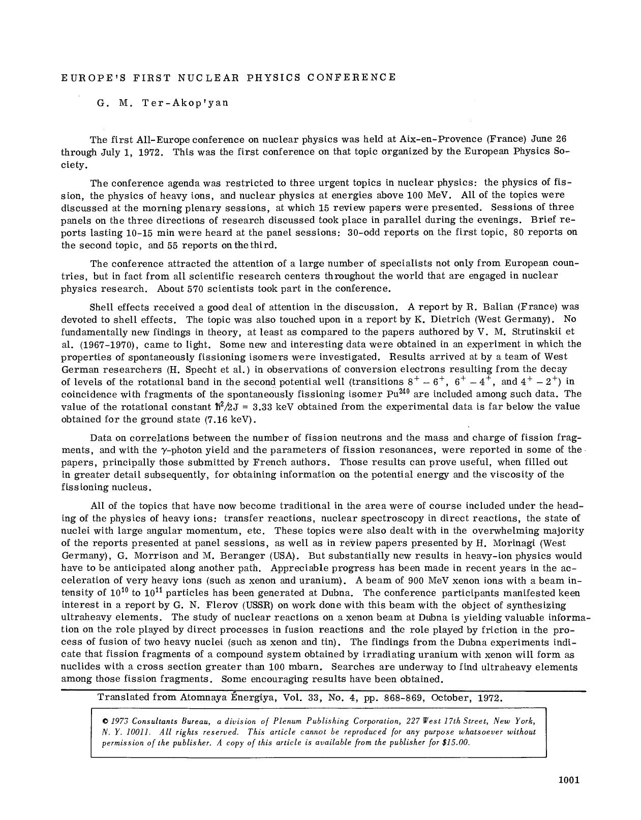 Europe's First Nuclear Physics Conference by Unknown