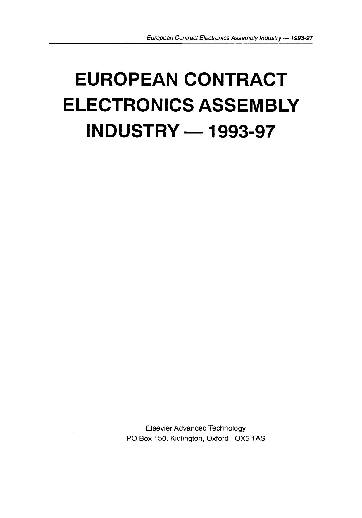 European Contract Electronics Assembly Industryâ1993â97. A Strategic Study of the European CEM Industry by EriC. Harkness (Auth.)