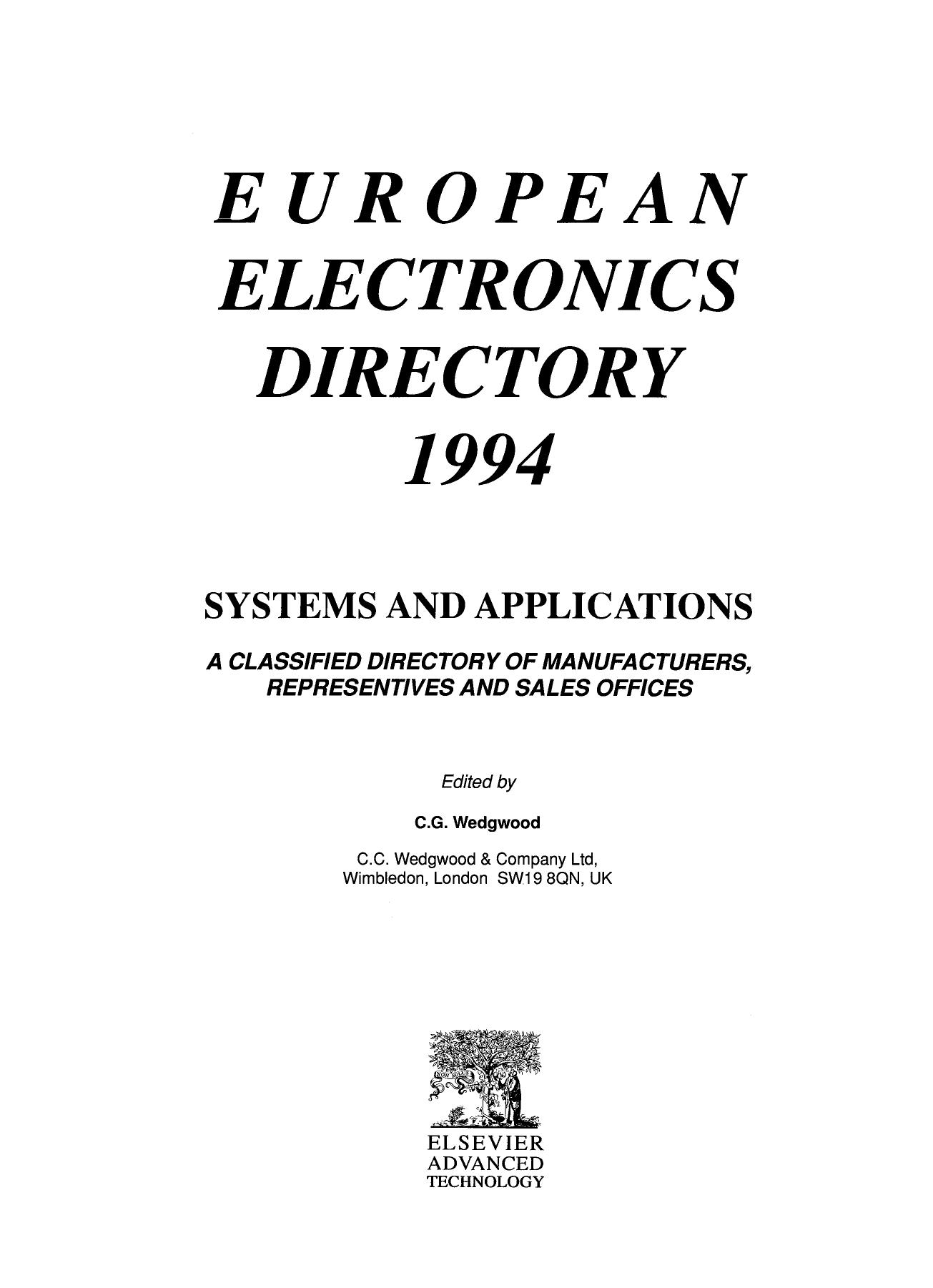 European Electronics Directory 1994. Systems and Applications by C.G. Wedgwood (Eds.)