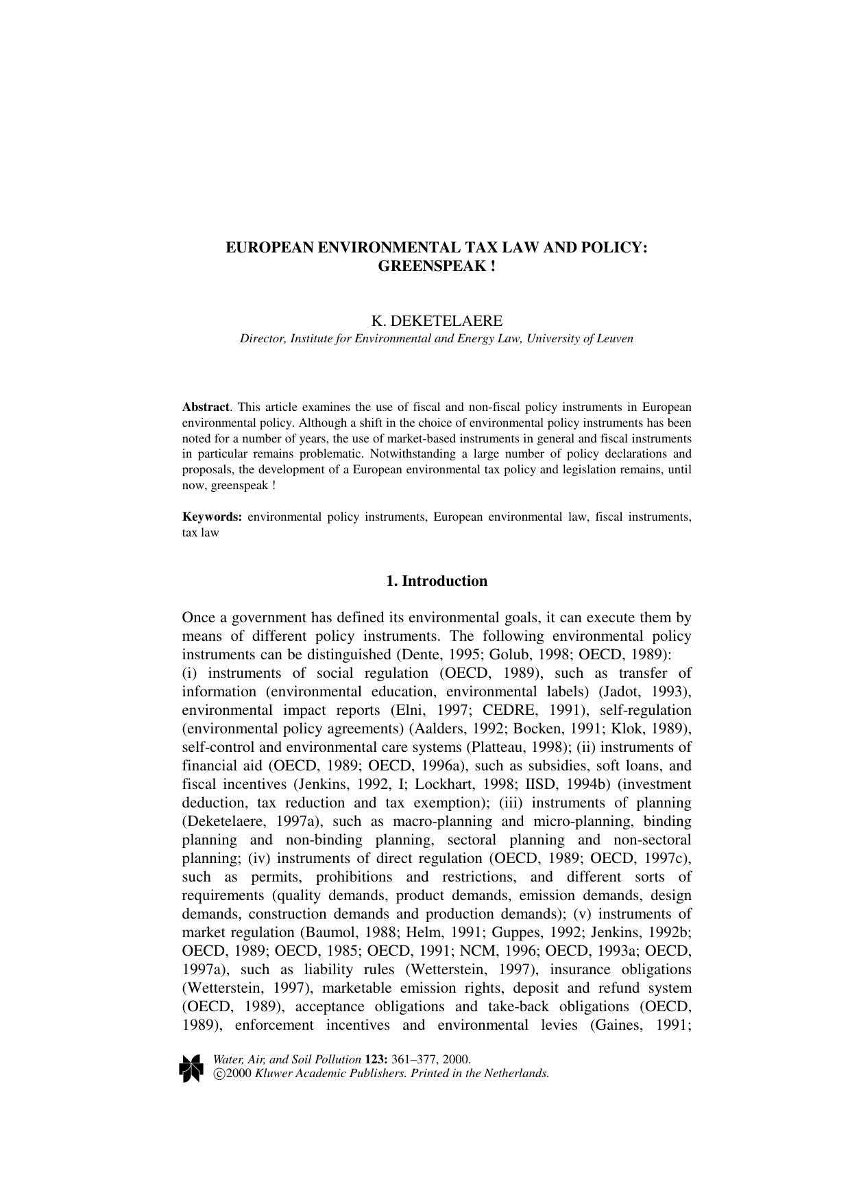 European Environmental Tax Law and Policy: Greenspeak! by Unknown