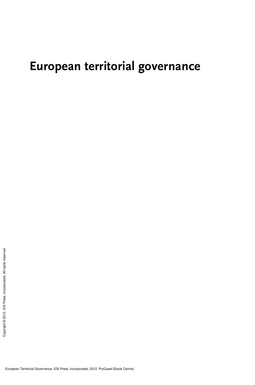 European Territorial Governance by W. Zonneveld; J. de Vries; L. Janssen-Jansen