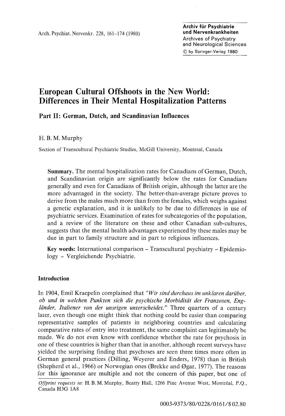 European cultural offshoots in the New World: Differences in their mental hospitalization patterns by Unknown