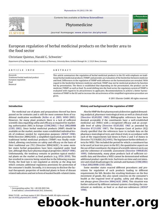 European regulation of herbal medicinal products on the border area to the food sector by Christiane Quintus
