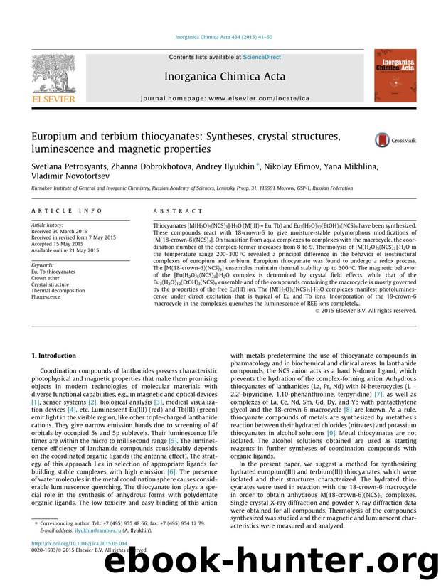 Europium and terbium thiocyanates: Syntheses, crystal structures, luminescence and magnetic properties by unknow