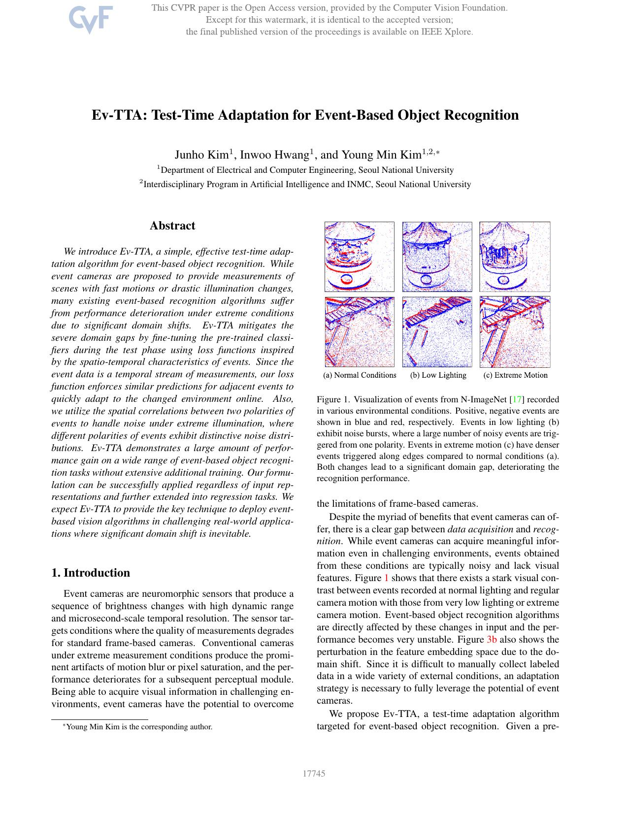 Ev-TTA: Test-Time Adaptation for Event-Based Object Recognition by Junho Kim & Inwoo Hwang & Young Min Kim