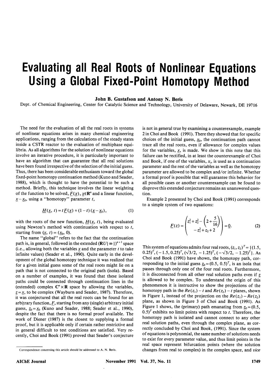 Evaluating all real roots of nonlinear equations using a global fixed-point homotopy method by Unknown