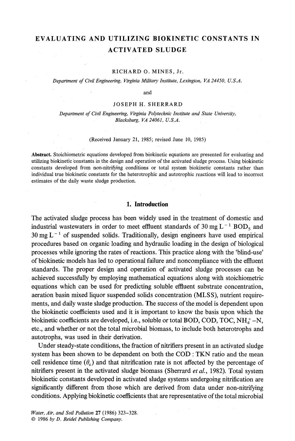 Evaluating and utilizing biokinetic constants in activated sludge by Unknown