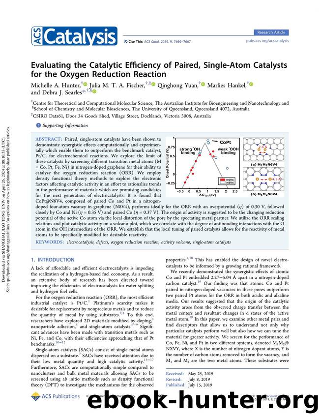 Evaluating the Catalytic Efficiency of Paired, Single-Atom Catalysts for the Oxygen Reduction Reaction by Michelle A. Hunter Julia M. T. A. Fischer Qinghong Yuan Marlies Hankel & Debra J. Searles