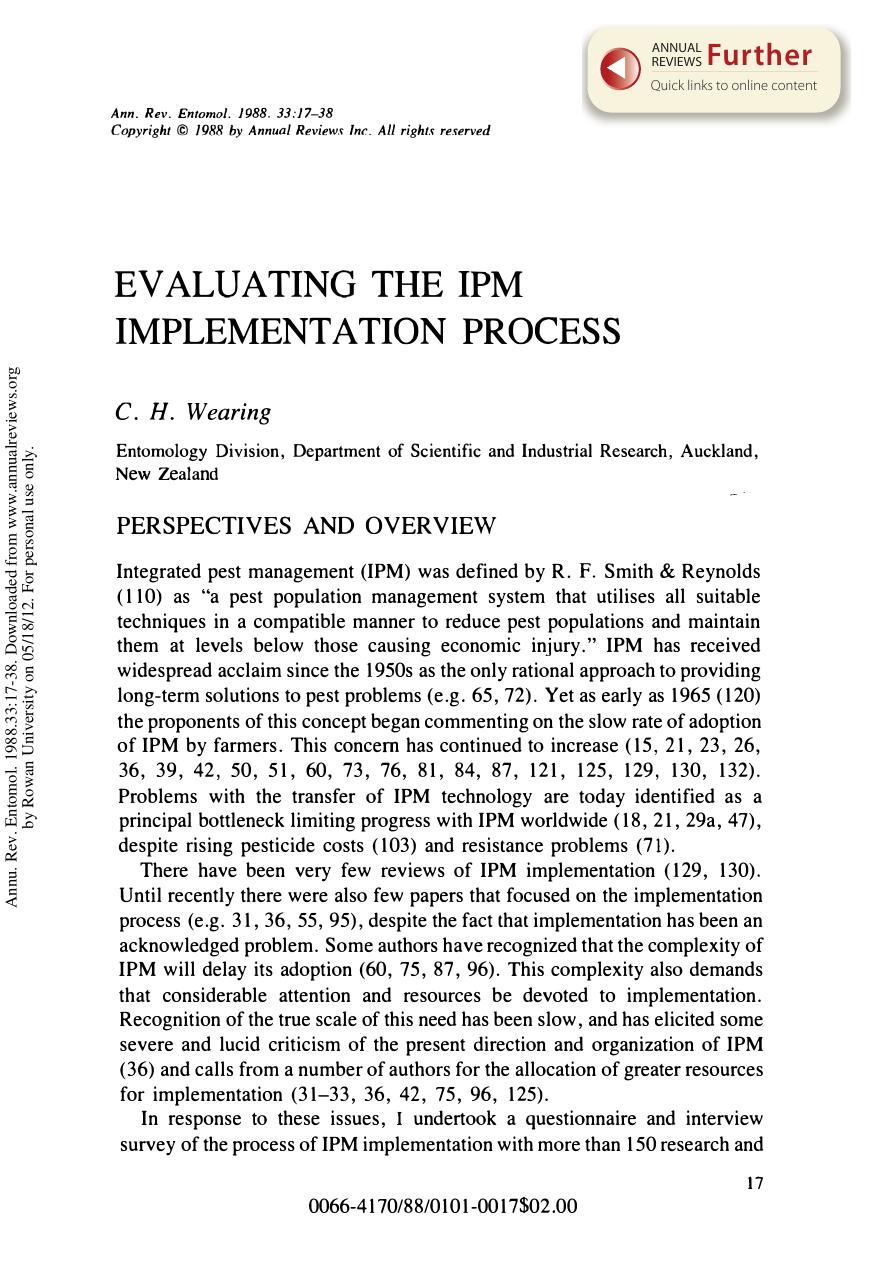 Evaluating the IPM Implementation Process by C H Wearing