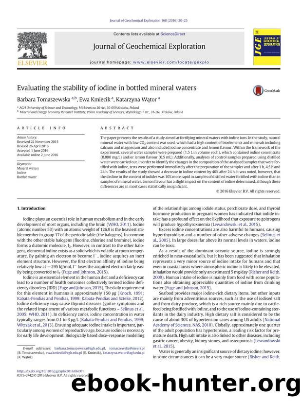 Evaluating the stability of iodine in bottled mineral waters by Barbara Tomaszewska & Ewa Kmiecik & Katarzyna Wątor