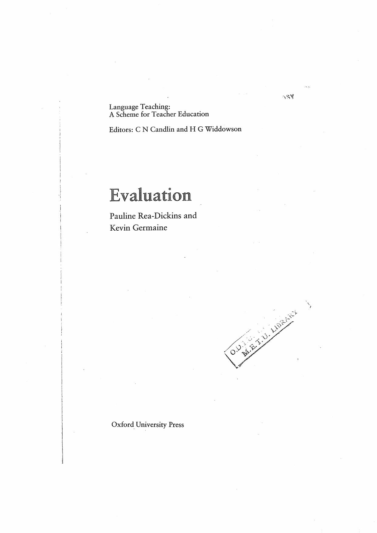 Evaluation (Language Teaching : a Scheme for Teacher Education) by Pauline Rea-Dickins Kevin Germaine