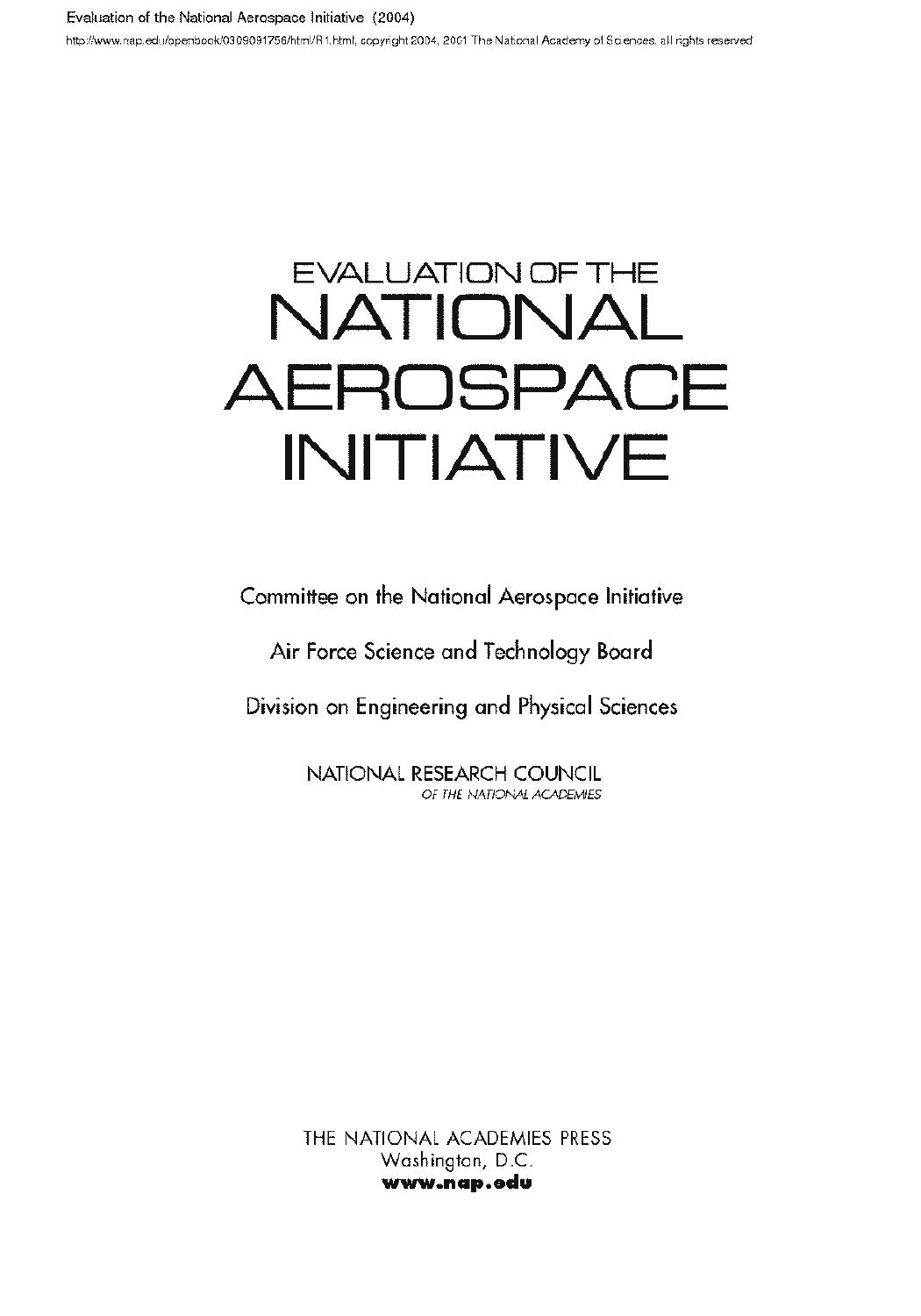 Evaluation Of The National Aerospace Initiative by National Research Council