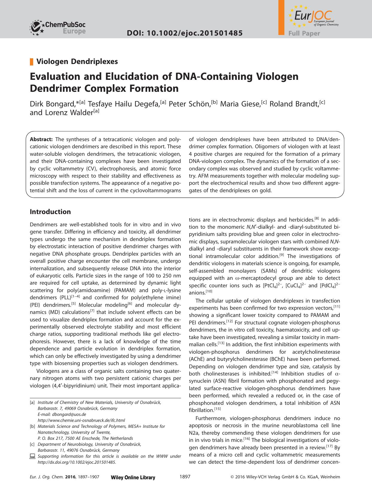 Evaluation and Elucidation of DNAContaining Viologen Dendrimer Complex Formation by Unknown