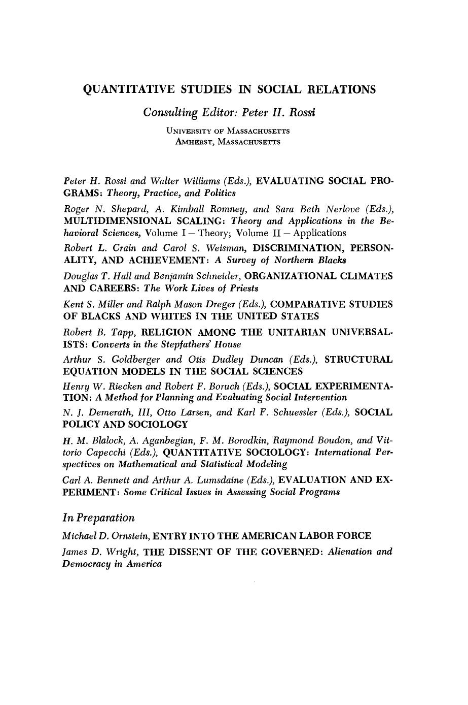 Evaluation and Experiment. Some Critical Issues in Assessing Social Programs by Carl A. Bennett and Arthur A. Lumsdaine (Eds.)