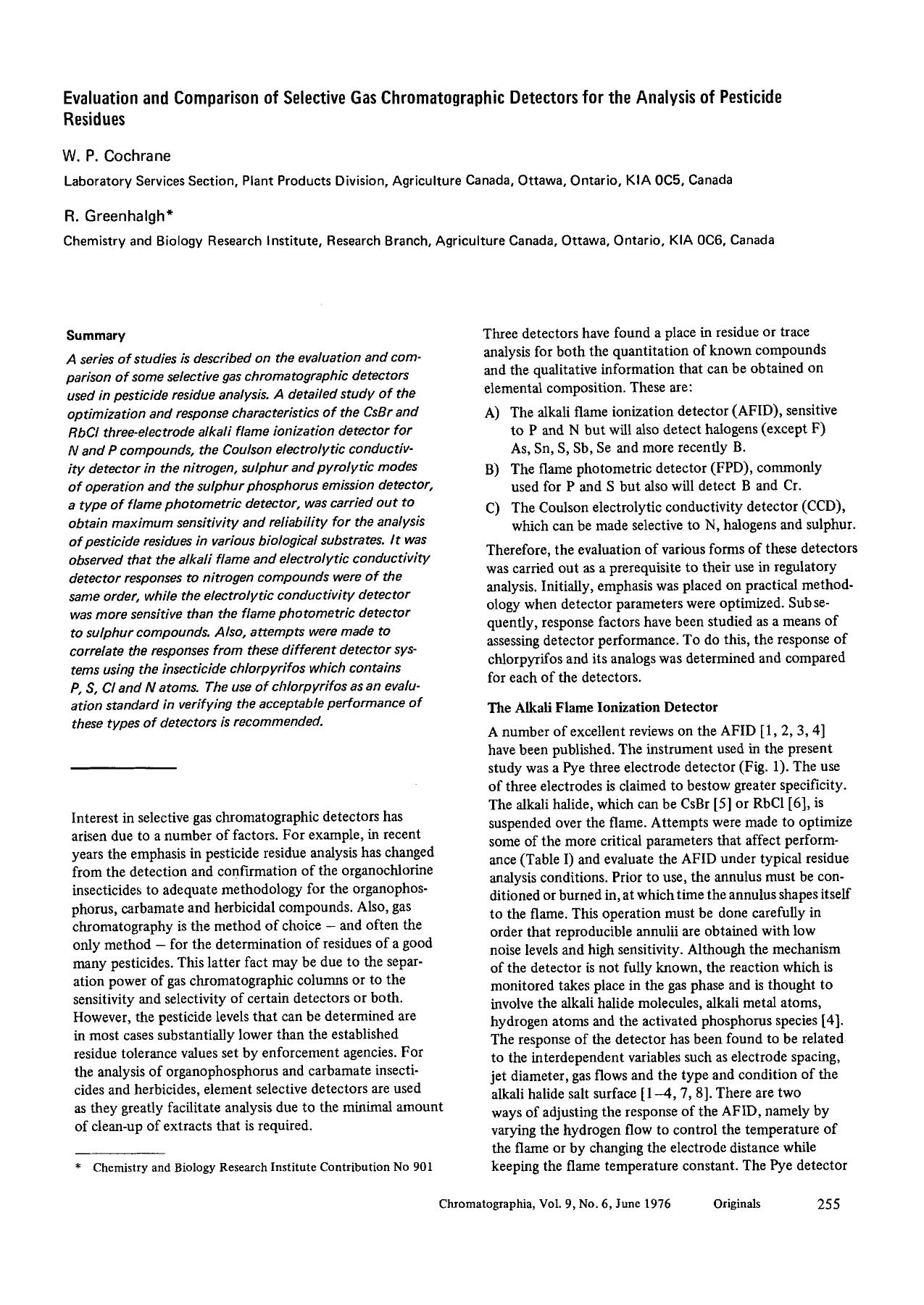 Evaluation and comparison of selective gas chromatographic detectors for the analysis of pesticide residues by Unknown