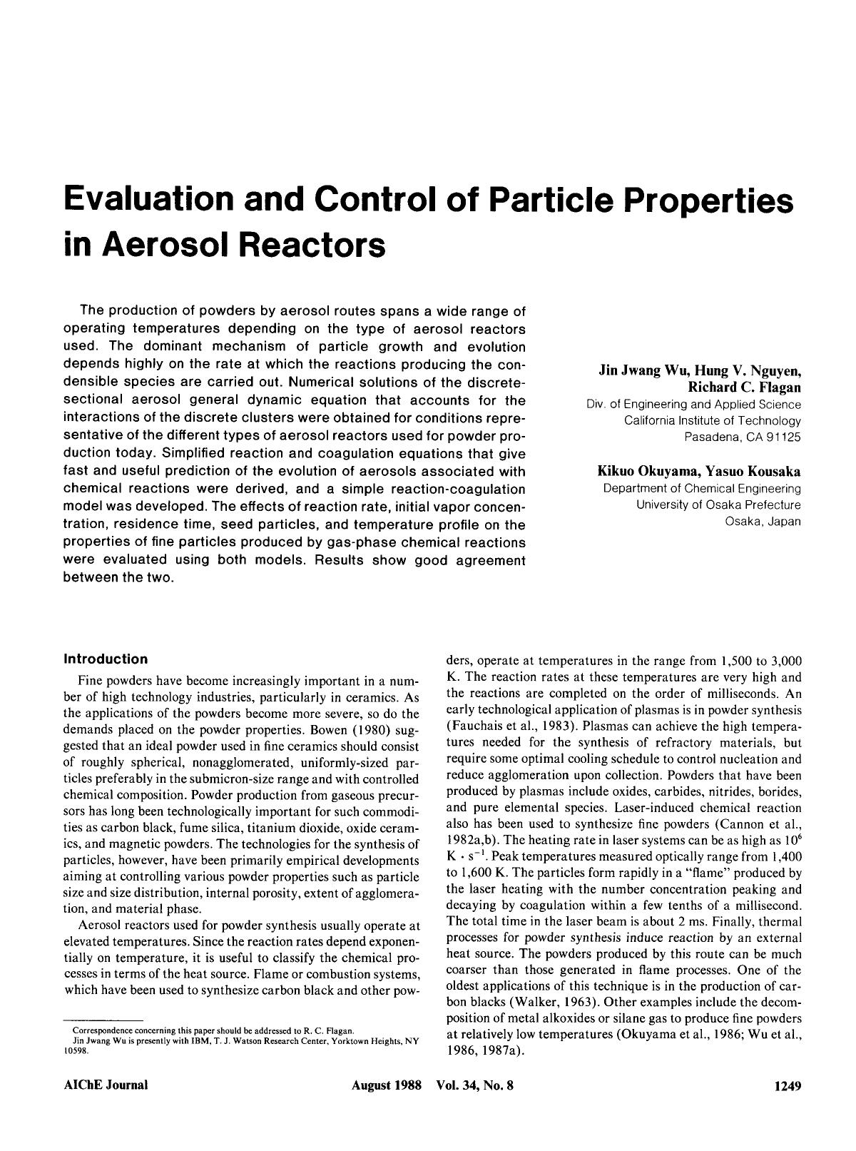 Evaluation and control of particle properties in aerosol reactors by Unknown